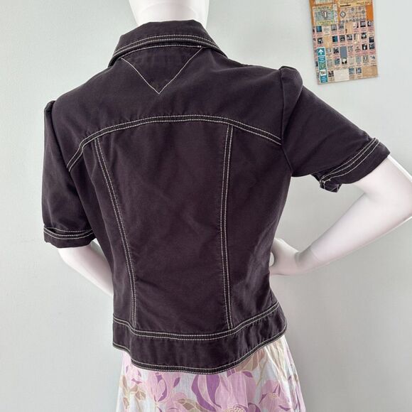 Y2k Tommy Hilfiger Women's Short Sleeve Faded Navy Blue Jacket Top size M - Picture 2 of 10